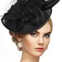 Zinniday Kentucky Fascinators Hats for Women - Vintage Tea Party Outfit Headband Church Derby Hat for Women (9.64x7.87inch) (Black)
