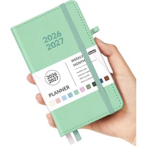 Forvencer Pocket Planner 2026-2027, Weekly Monthly Planners for Purse, 3.5" x 6", July 2026-June 2027, Cute Small Daily Academic Calendar, Elastic Band, Hardcover Agenda for Women, Teacher (Green)