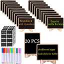 20 Pack Mini Chalkboard Signs with 12 Chalks & Blackboard Stickers, Wooden Reusable Message Boards with Easel Stand for Weddings, Birthday Parties, Buffet Food Signs, Event Decor