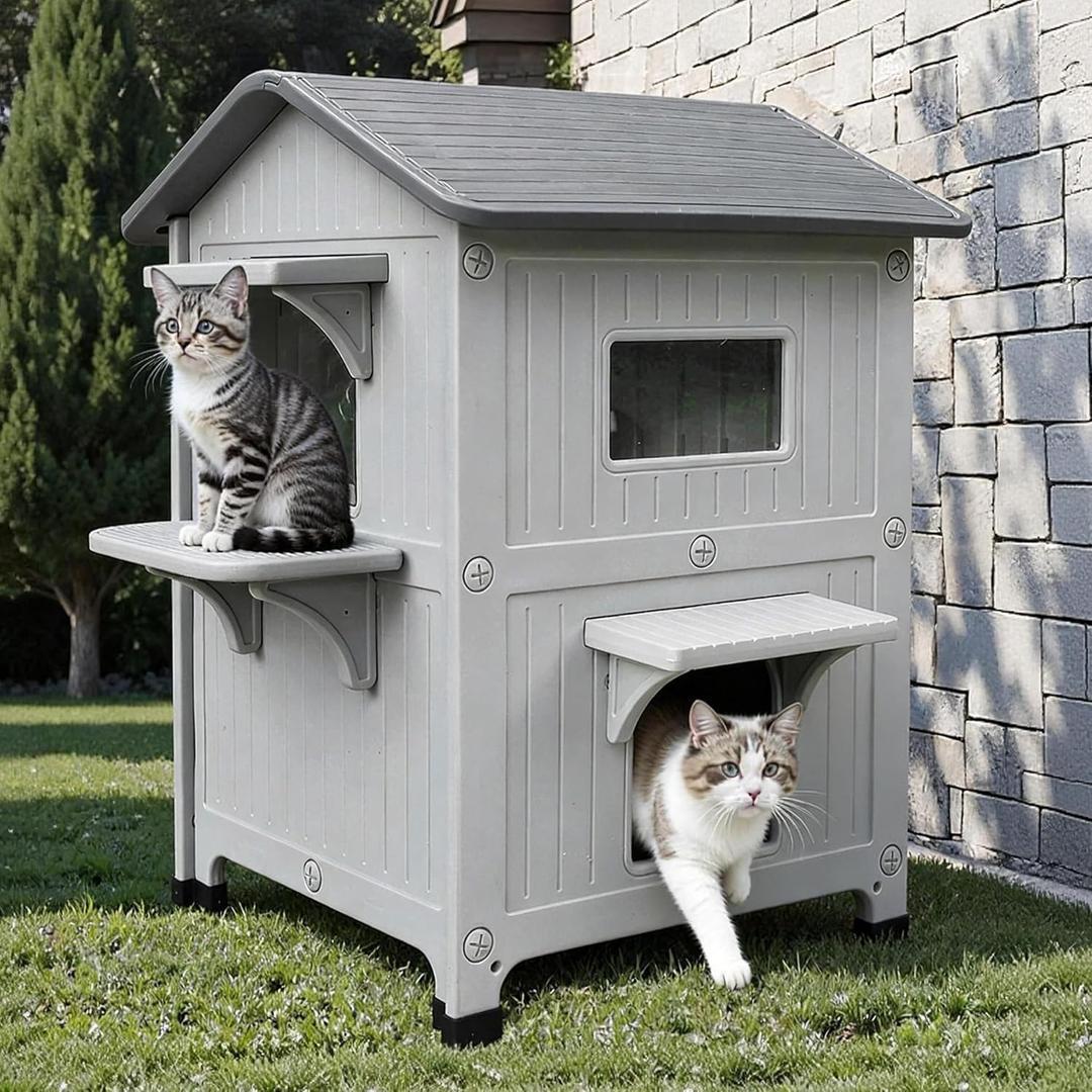 Plastic Insulated Outdoor Cat House with Escape Door