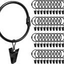 40 Pack 2 Inches Openable Curtain Rings with Clips, Drapery Metal Clip Iron Drapes Hangers Decorative for Windows Rods Rustproof, Black