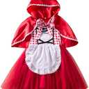 IMEKIS Little Red Riding Hood Costume for Girls Dress Cape Cloak Halloween Cosplay Kid Deluxe Storybook Fairy Tale Outfit Set (18-24 Months)