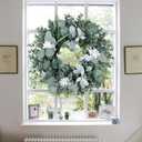 Door Wreath Green Eucalyptus for Front Door Wreaths Spring Summer Wreath Artificial Leaves Wreaths for All Season Home Farmhouse Porch Year Round Outdoor Wall Decorating,20 Inch