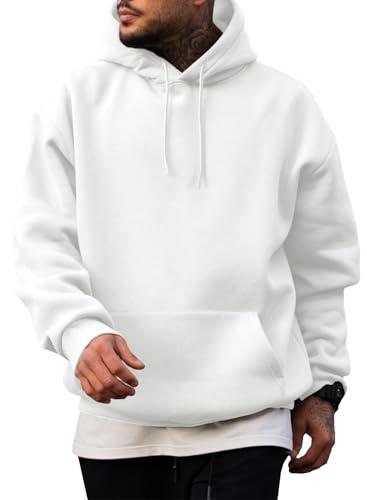 JMIERR Men Sweatshirts Front Collar Comfy Simple Plain Long Sleeve Drawstring Hoodies for Men with Pocket Pullover Casual Fashion Winter Autumn Shirt Big and Tall Sweater White 3XL