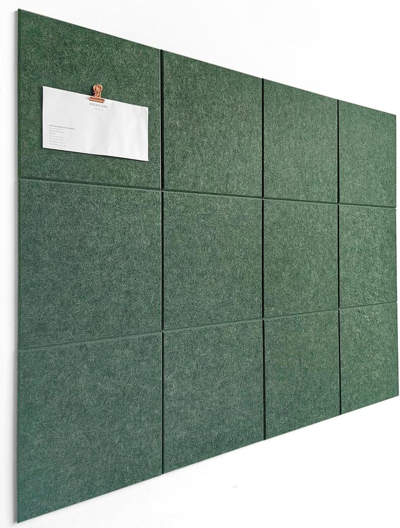 Green Cork Board Alternative | Giant Pin Board Notice Board | Felt Bulletin Board for Office, Home & Classroom | Green Office & School Supplies | Felt Wall Tiles (12-Pack) | Tree