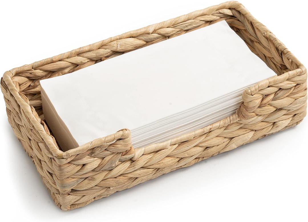 CLAYNIX Rattan Napkin Holders for Table, Napkins Holder For Paper Napkins, Kitchen Luncheon Paper on Boho Dining Countertop - Rectangle (Yellow)