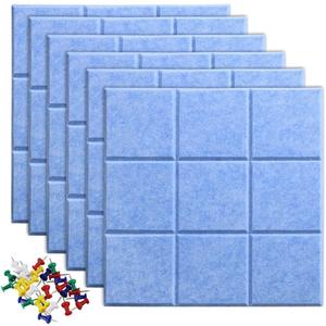 Large Cork Board Felt Board Tiles for Walls with 30 Push Pins, 11.8"x11.8" Pack of 6 Pin Board Notice Boards for Home Office Kitchen, Bulletin Board Wall Tiles for Photos Memos (6 Pack, Blue)