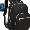 Laptop Backpack Women School Backpack for High School Teen Girls, Water Resistant College Bookbag with Charging Hole for Travel Work, Black (15.6in)