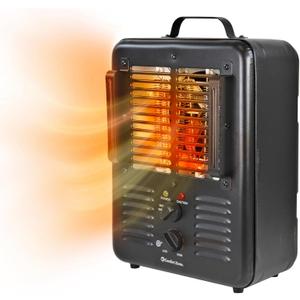 Comfort Zone 1500W Milkhouse Style Utility Space Heater Portable Workshop & Garage Electric Heater with Adjustable Thermostat, 2 Heat Settings & Fan All-Metal Housing & Safety Tip-Over Switch