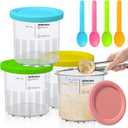 4 Pack Pints Creami Deluxe Pints with 4 spoons, 1 metal spoon & 4 Lids, 24oz Creami Pints Compatible with NC500 NC501 Series Ice Cream Makers Machine Accessories, BPA-Free And Dishwasher Safe