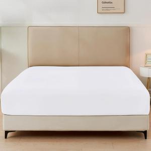 GOKOTTA Full Fitted Sheet Only, 15-Inch Deep Pocket Full Size Fitted Sheet with Elastic Corner Straps -Washed & Brushed Microfiber Polyester- Ultra Soft, Hotel Luxury, Non Slip, Wrinkle-Free - White