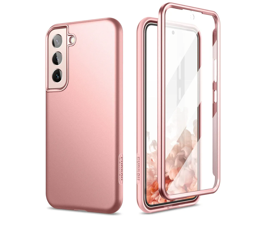 SURITCH for Samsung Galaxy S22 Case, [Built-in Anti-Scratch Screen Protector] 360° Full Body Protection Dual Layer Shockproof Rugged Bumper Phone Cover for Galaxy S22 6.1 Inch (Pink Gold)