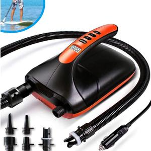 Tuomico 20PSI High Pressure SUP Electric Air Pump,Dual Stage Inflation Paddle Board Pump for Inflatable Stand Up Paddle Boards, Boats,Kayak,12V DC Car Connector