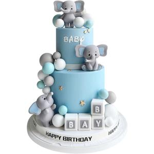 28 Pcs Elephant Cake Topper Balls Cake Decorations DIY Cake Topper for Boy Girl Birthday Party Decorations (Blue)