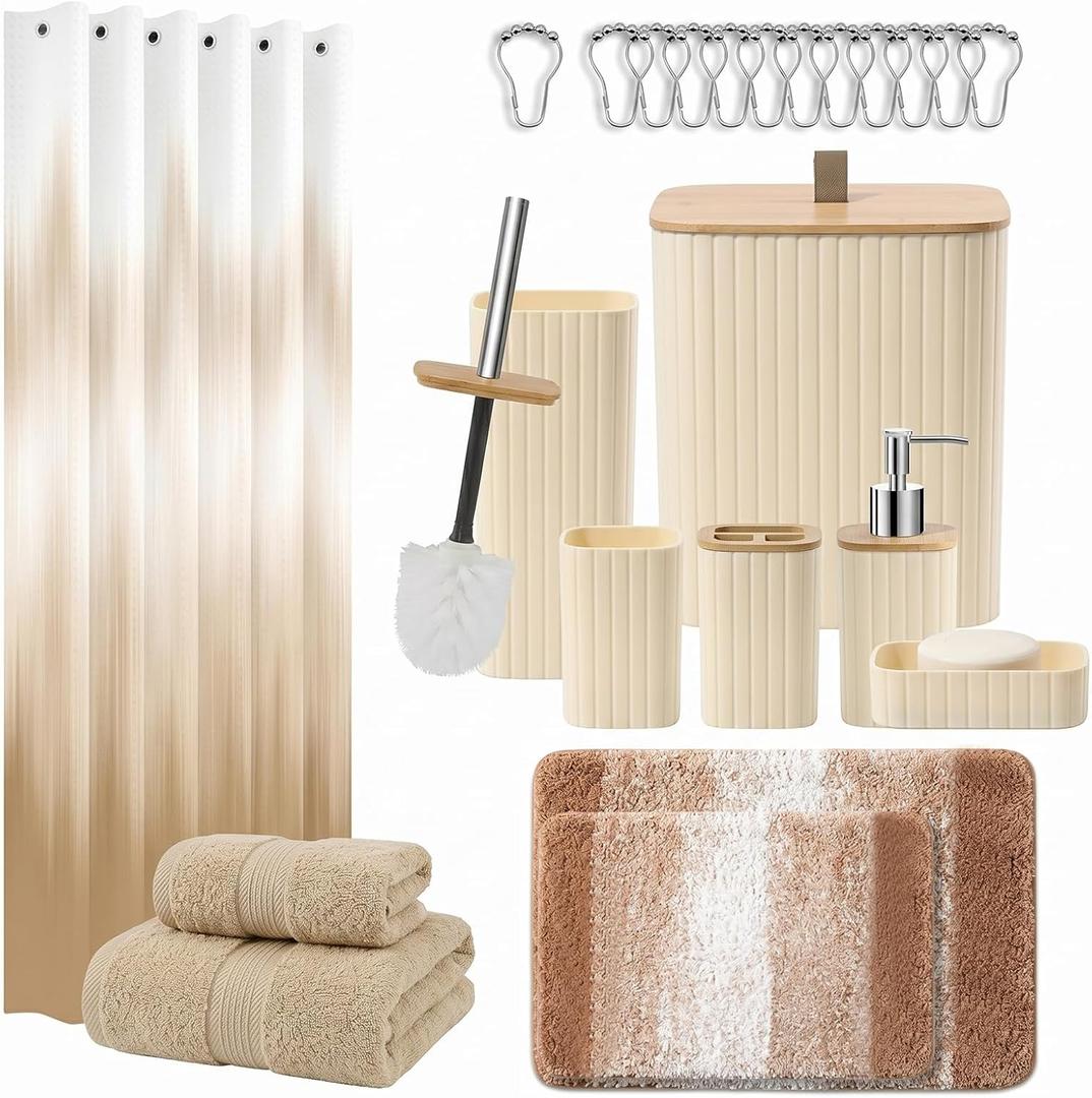 Britimes 23 Pack Bathroom Accessories Set, No Slip Rugs, Beige Gradient