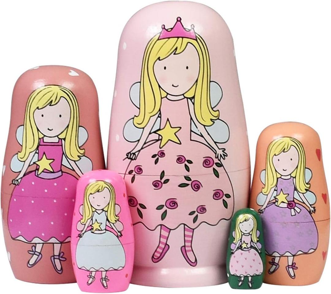 HYCLES Nesting Dolls Russian Matryoshka Wood Stacking Nested Set for Kids Handmade Toys for Children Kids Christmas Birthday Decoration Halloween Wishing Gift