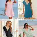 Ekouaer Nightgowns for Women Flare Short Sleeve Sleepshirt Guipure Lace V Neck Sleepwear Soft Pj Dress Night Shirt S-3XL (L)