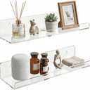 Acrylic Floating Shelves, Adhesive Wall Mount Command Shelves for Bathroom, Kitchen, Dorm - Renter-Friendly Easy Install Wall Shelves for Home Decor and Organization (Fully Clear-2 Pack)