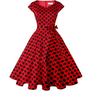 Kingfancy Women Vintage 1950s Dress Retro Cocktail Party Swing Dresses with Cap Sleeves (XX-Large, Red Black Dot)