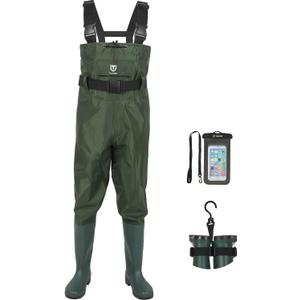 TIDEWE Bootfoot Chest Wader, 2-Ply Nylon/PVC Waterproof Fishing Hunting Waders with Boot Hanger for Men Women Green Brown (M9/W11)