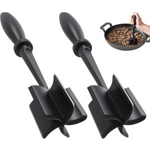2 Pcs Meat Chopper, Upgrade Hamburger Smasher, Premium Heat Resistant Meat Masher for Ground Beef, Ground Turkey and More, Non Stick Mix Grinder (Black)