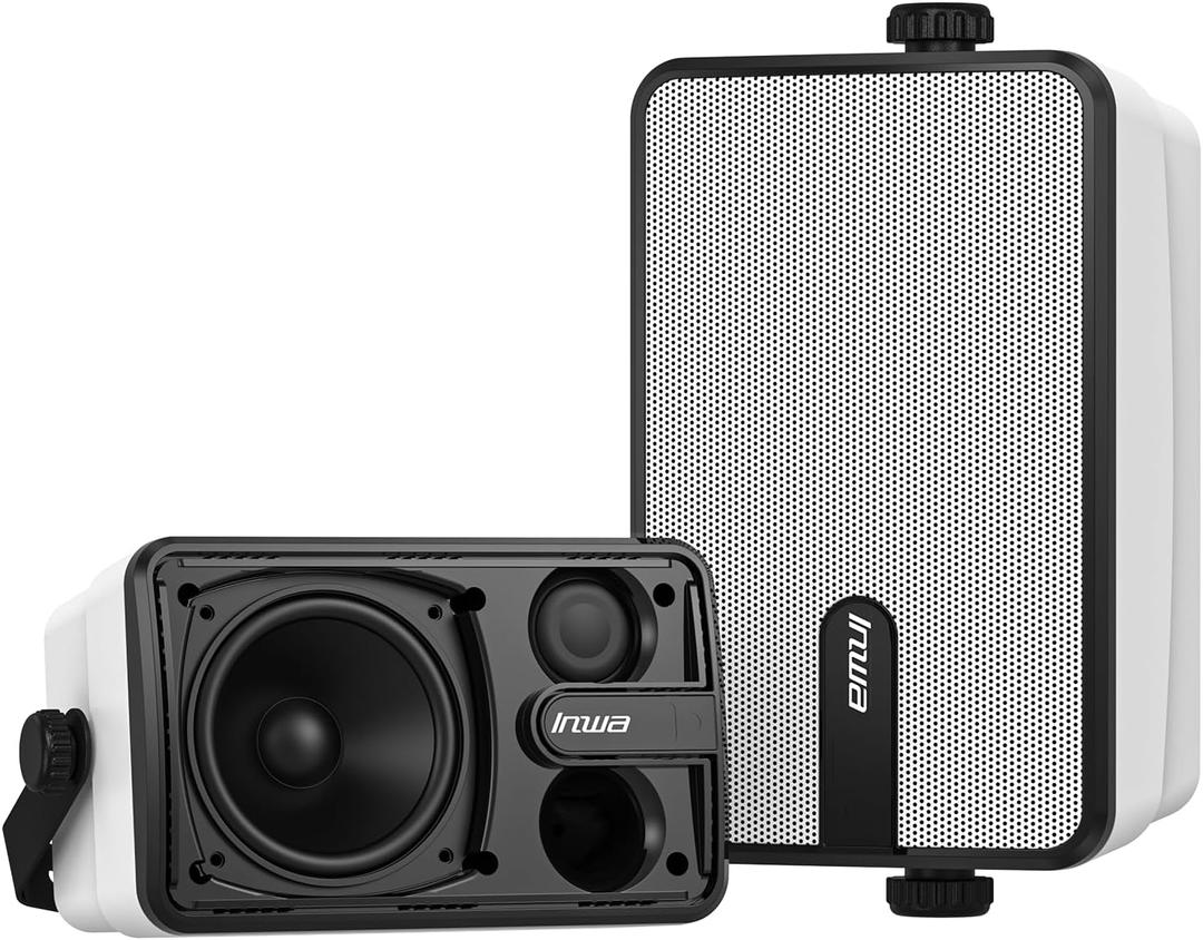 Inwa Upgraded Bluetooth Outdoor Speakers, IPX5 Waterproof Wall Mount Speaker, Powerful Bass, Wireless Sync Up to 100 Speakers, Indoor/Outdoor Sound System for Patio/Porch/Gazebo/Garage(MZ-632, 2 PCS)