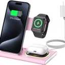 3 in 1 Charging Station for iPhone 17 - Wireless Charger for Apple Devices for iPhone 17 16 15 14 13 12 11 Pro Max - Foldable Wireless Charging Station Dock Stand for Apple Watch Series & AirPods (Pink)