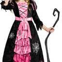 Spooktacular Creations Fairytale Witch Cute Witch Costume Deluxe Set with Broom for Girls (Medium(8-10 yrs), Pink)