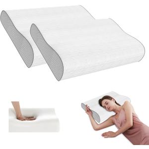 Cervical Pillow for Neck Pain Relief, Memory Foam Pillow, Ergonomic Adjustable Contour Bed Pillow for Side, Back & Stomach Sleepers (2, 22 * 13.7inch)