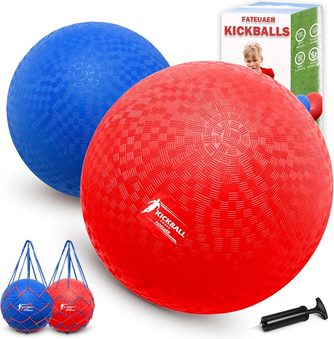 8.5 Inch Kickball Set, Dodgeballs 2 Pack, Playground Balls Gift for Kids & Adults, Bouncy Balls Includes Pump and Bag, Handball for Outdoor & Indoor Games, Official Size for Camps