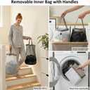 efluky Double Laundry Hamper with Lid and 2 Removable Bags, Brown, 140L Dual
