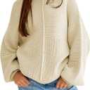 Famulily Womens Long Batwing Sleeve Oversized Pullover Sweater Ribbed Knit Tunic Sweater (Small, Beige)