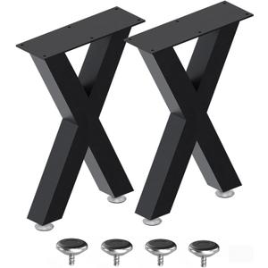 Bench Legs Black Metal,Coffee Table Legs 16 Inch,End Table Legs,Metal Iron Desk Legs for Table,Heavy Duty Furniture Legs,Patas Para Mesa-Easy Install with Adjustable Feet,DIY Legs (X Shape,2 Pcs)