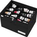 Luvhomee Shoe Storage Organizer, Fits 16 Pairs, Large Shoe Organizer Box for Closet, Clear Foldable Shoes Containers w/Bottom Support, Space Saving Shoe Cubby Storage Boxes w/Reinforced Handles, Black