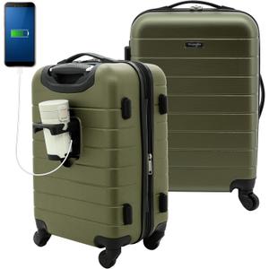 Wrangler Smart Spinner Hardside Luggage, 22-Inch Carry-On, Olive Green, Carry-on Only