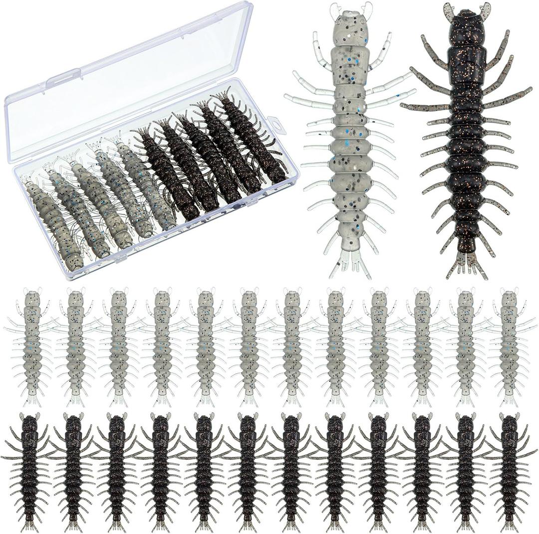 36 Pcs Hellgrammite Fishing Lures 3 Inch Soft Plastic Hellgrammite Fly Realistic Fishing Bait Artificial for Freshwater (White, Bla)