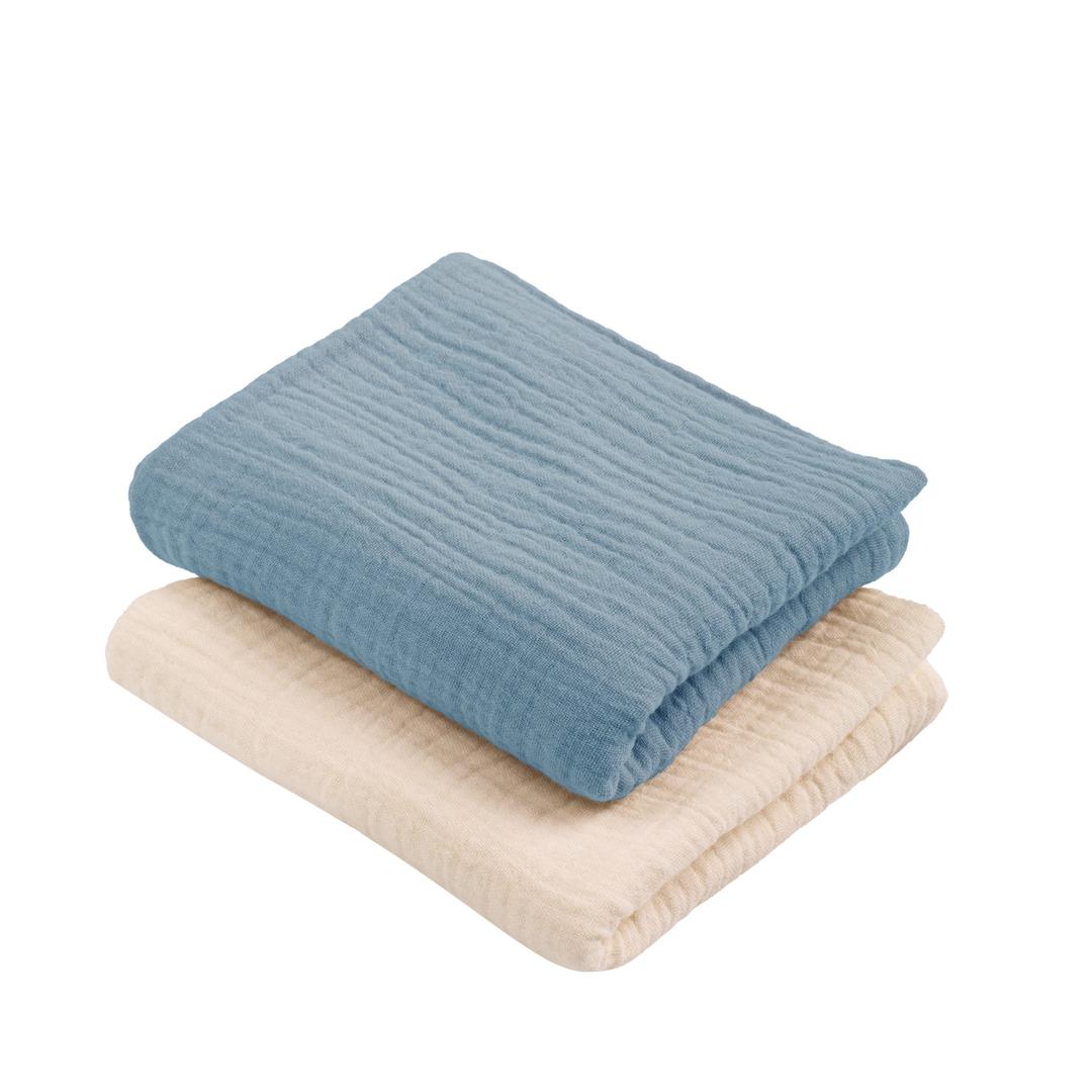 Muslin Baby Cover for Newborn, Soft and Breathable 100% Cotton Slipcover Neutral, Pack of 2(Blue, Beige)
