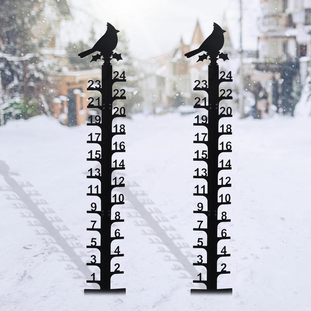 MUMTOP 2 Pack Snow Gauge Outdoor, 24 Inch Iron Art Snowfall Measuring Stick, Cardinal Winter Yard Stake for Garden Lawn Christmas Decoration Gift