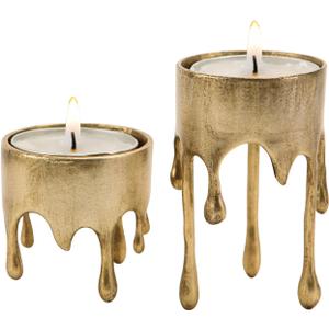 NIKKY HOME Gold Metal Tealight Candle Holders with Dripping Melting Designed Legs, Set of 2 Centerpiece Table Decorations, Decorative Stand for Tea Light Candles, Votive Candles