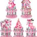 5 Pcs Christmas Money Holder Ornaments with 10 Holes for Cash Gift Wooden Cake Money Holder Pink Xmas Hanging Santa Claus Ornament for Holiday Party Tree Home Decorations