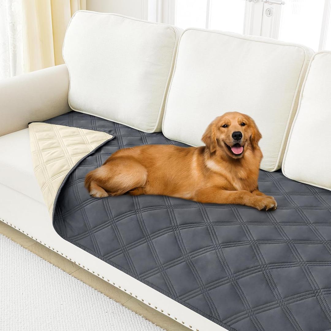 Smiry Waterproof Dog Bed Cover Blanket 40x80, Soft Reversible Pet Blanket, Washable Leakproof Cats Dogs Couch Cover for Sofa, Couch, Furniture, Dark Grey/Beige