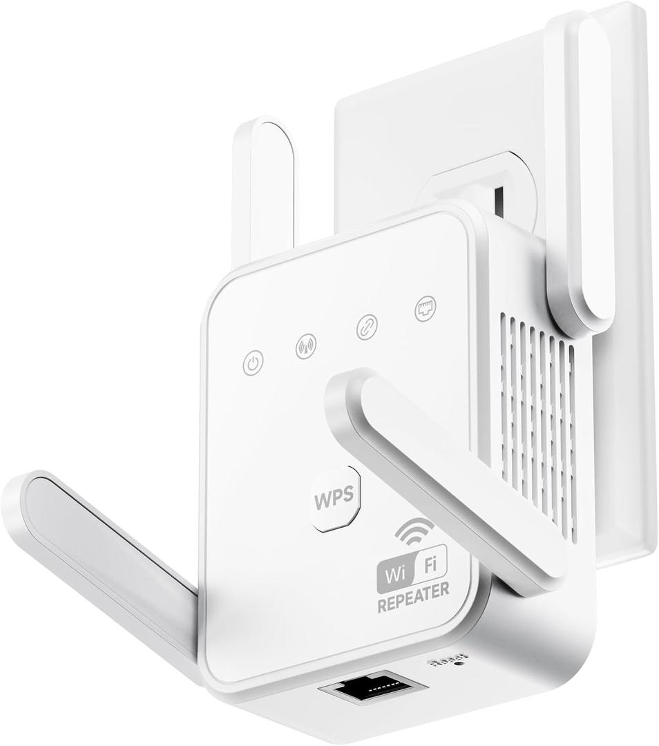 1200Mbps WiFi Extender Signal Booster for Home, Dual Band 5GHz/2.4GHz Wireless Internet Repeater with 4 External Antennas, Covers Up to 3600 Sq.ft & Supports 80 Devices, AP Mode with Ethernet Port
