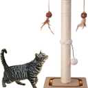 PEEKAB Cat Scratching Post Premium Sisal Scratch Posts with Tracking Interactive Toys Vertical Scratcher for Indoor Cats and Kittens- 25 inches Beige (25in Cat Scratching Post)