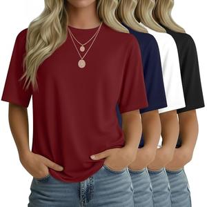 Sweetyweee 4 Pack Women's Half Sleeve T Shirts 1/2 Sleeve Basic Crew Neck Tops Elbow Length Casual Loose Fit Summer Tees(Small, Red, Navy Blue, White, Black)