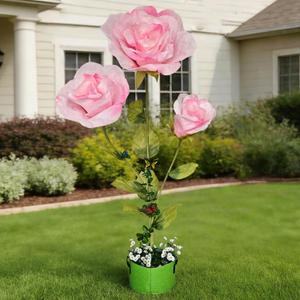 6.4FT Giant Flowers for Decoration, Big Artificial Flowers with Stand, Waterproof Large Handcrafted Paper Flowers for Wedding, Outdoor Garden Party, Shop Window Display, Home Decor(Pink Rose)