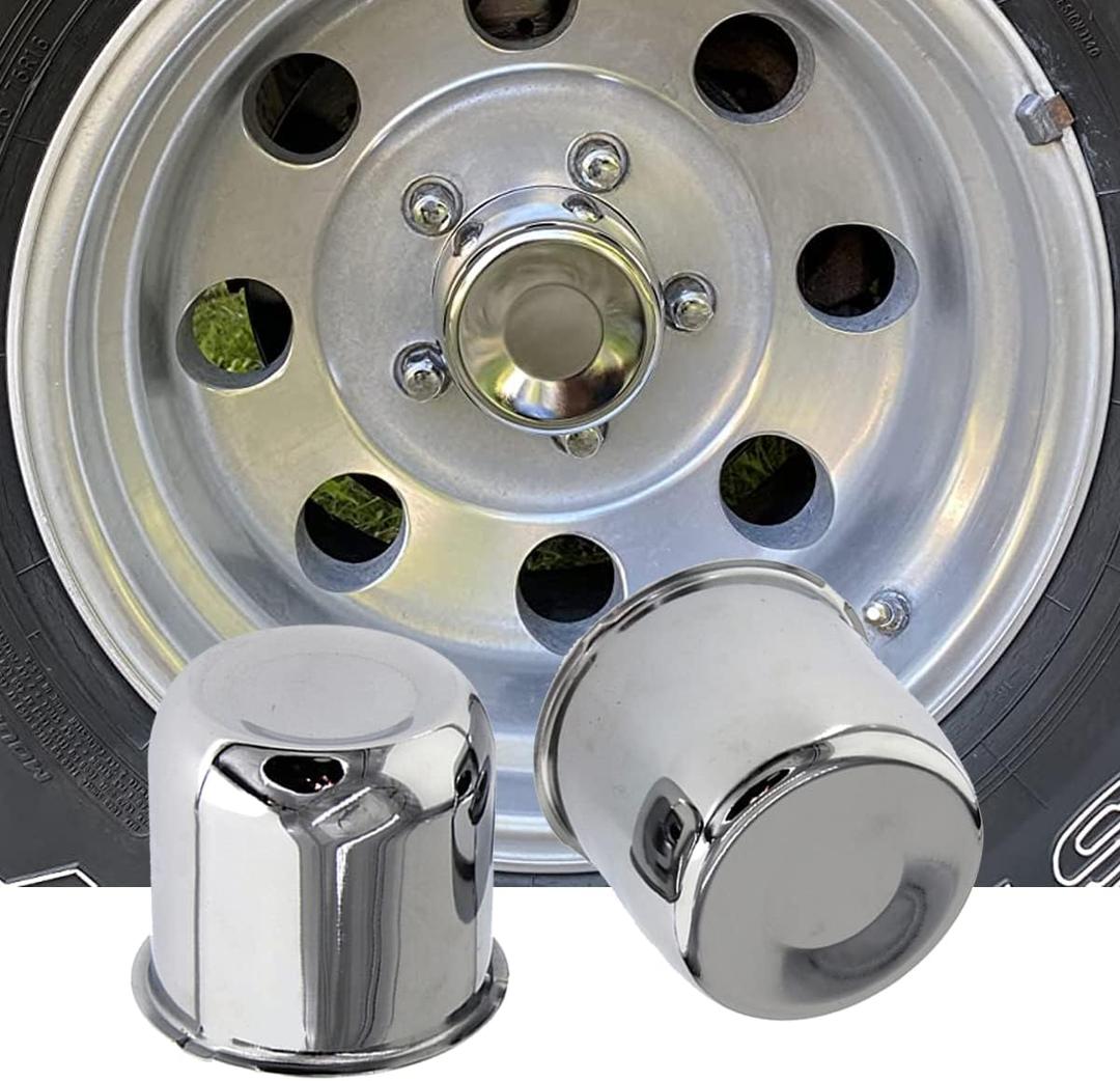 4 Pack Chrome Steel Center Caps Push Thru for Trailer Wheel Rims 4.25" Center Bore