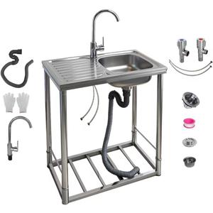 Freestanding Stainless Steel Utility Sink with Faucet and Hose Hook Up