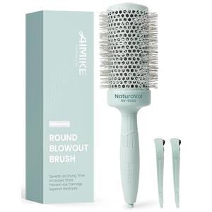 AIMIKE NaturaVol Round Brush for Blow Out, Large Round Hair Brush with Nano Thermal Ceramic Tech, for Fine Hair-Friendly Blow Drying & Styling at Home, Maximum Volume Shine-2.1" Barrel, 3" w/Bristle