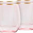 Elegant Stemless Pink Goblets With Gold Rim - 12 Oz. (Pack of 6) - Unique & Sophisticated Design - Perfect For Enhancing Tasting Experience