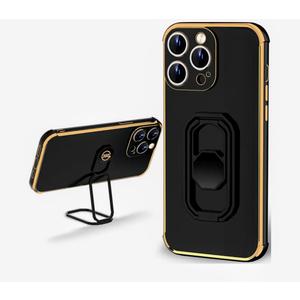 WINTONG for iPhone 13 Pro Max Case with Metal Stand, Phone Case with Double Ring Holder Finger Kickstand [Foldable & Adjustable], Women Girls Bling Luxury Protective Cover - Black